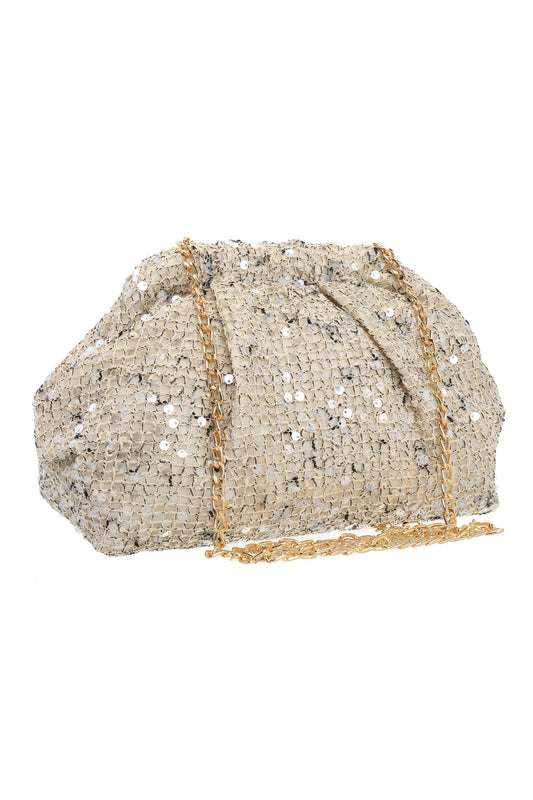 Pochette dorée élégante avec sequins et chaîne