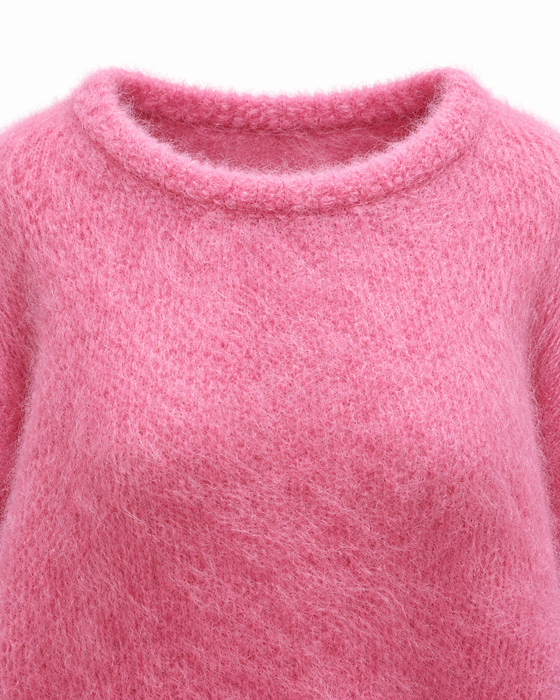 Pull rose en kid mohair doux col rond coupe ample femme - maille moelleuse hiver