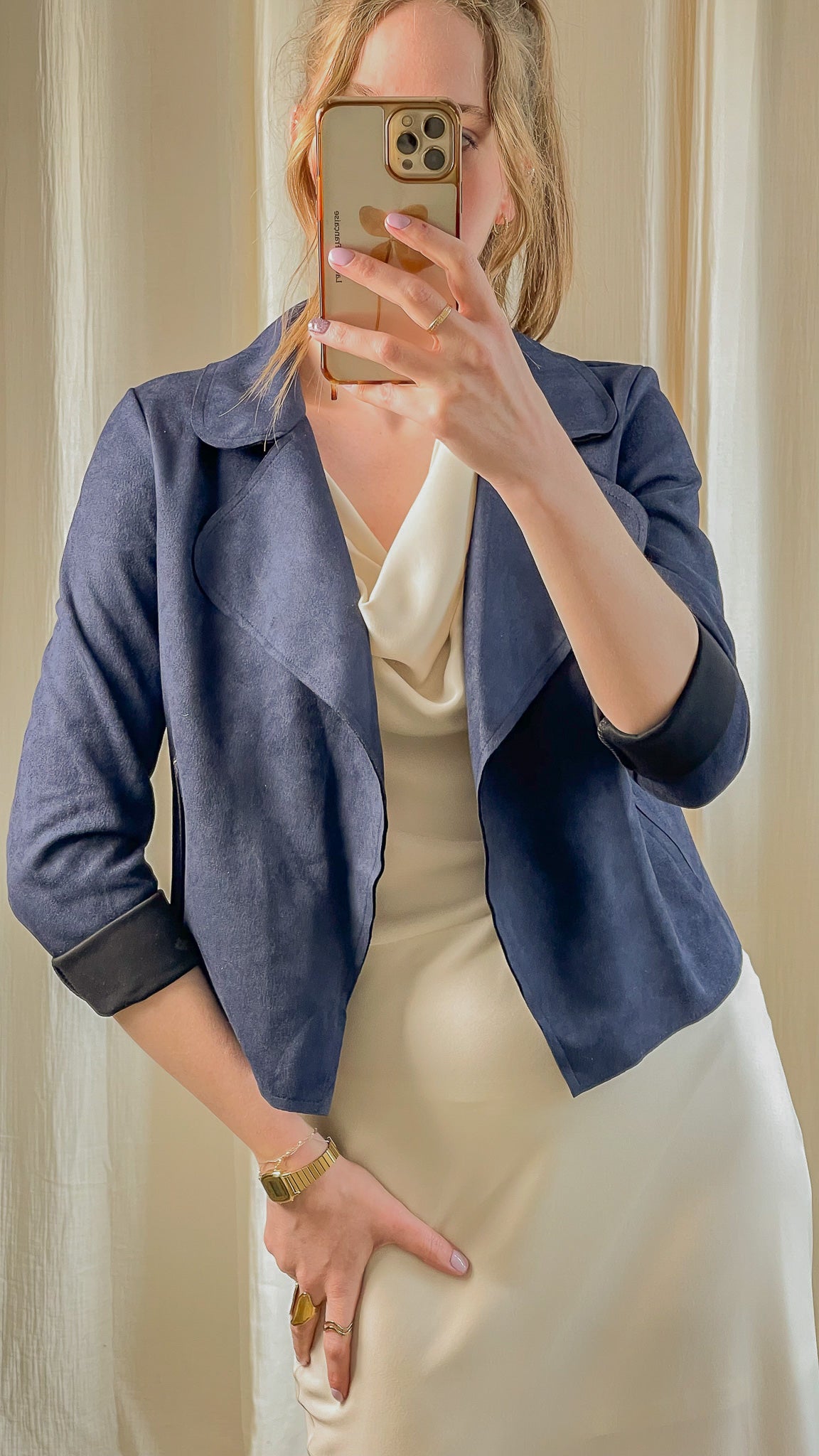 Veste Paola bleu marine veste courte pour robe de cérémonie