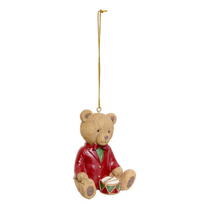 Sujet déco Noël ourson résine 8 cm veste rouge avec tambour décoration sapin traditionnelle