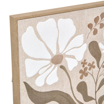 Tableau déco Esmée toile imprimée fleur blanche style bohème fond beige cadre bois naturel 40x50 cm décoration murale scandin