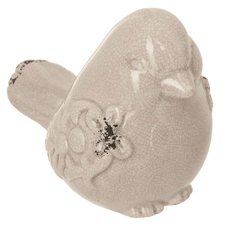 Oiseau décoratif Spring en céramique craquelée beige avec motifs floraux en relief, décoration intérieure style shabby chic