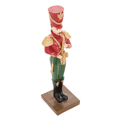 Casse-noisette musical rouge et vert jouant du saxophone décoration de Noël traditionnelle hauteur 20 cm