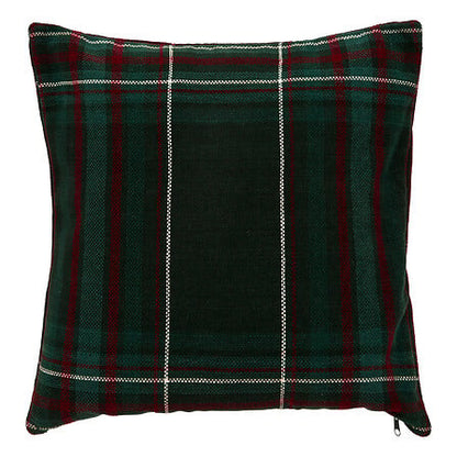 Coussin chenille tartan vert et rouge 50x40 cm décoration Noël traditionnelle écossaise pour salon cosy