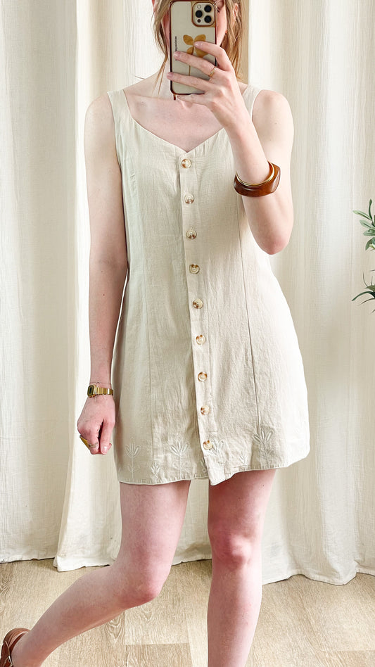 Robe Armel – Robe courte beige en coton boutonnée