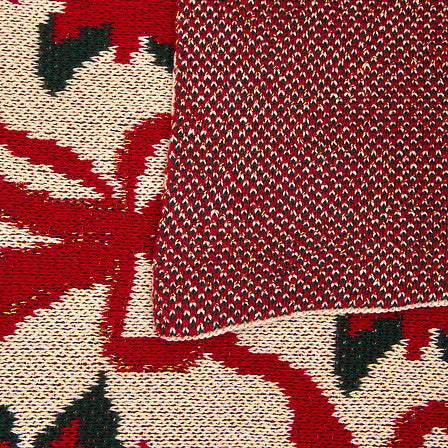 Plaid tricot 130x170 poinsettia rouge - Couverture déco Noël
