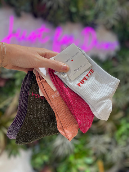 Chaussettes à paillettes – Écriture "PEPETTE"