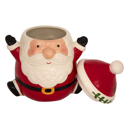 Pot à biscuit Père Noël en céramique rouge et blanc avec couvercle chapeau, décoration de Noël festive 23,5 cm
