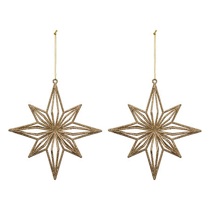 Étoile polaire dorée pailletée décoration sapin de Noël lot de 2 suspensions festives