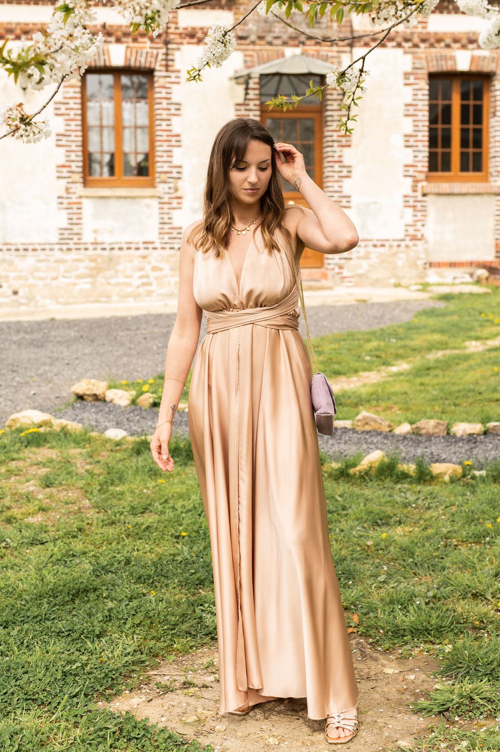 Robe Mia - Robe longue satinée multipositions