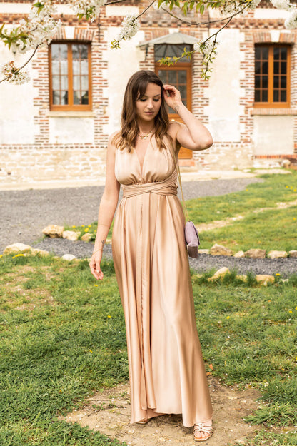 Robe Mia - Robe longue satinée multipositions