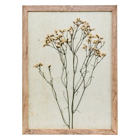 Cadre décoratif Jonas 39x29 bois naturel avec fleurs séchées jaunes pressées style herbier vintage décoration murale bohème