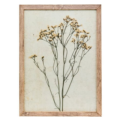 Cadre décoratif Jonas 39x29 bois naturel avec fleurs séchées jaunes pressées style herbier vintage décoration murale bohème