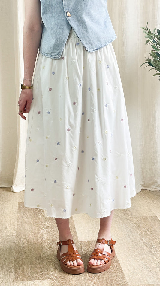 Jupe Fleur – Jupe midi en coton brodé fleurs
