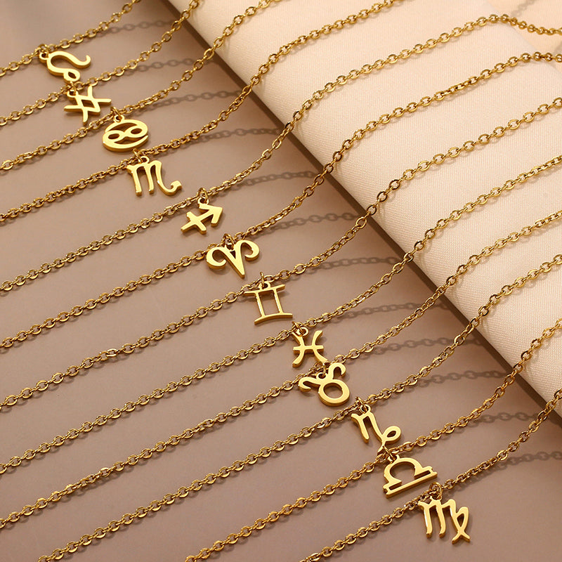 Colliers signes astrologiques dorés chaîne fine pendentif zodiaque femme collection complète 12 signes bijou tendance