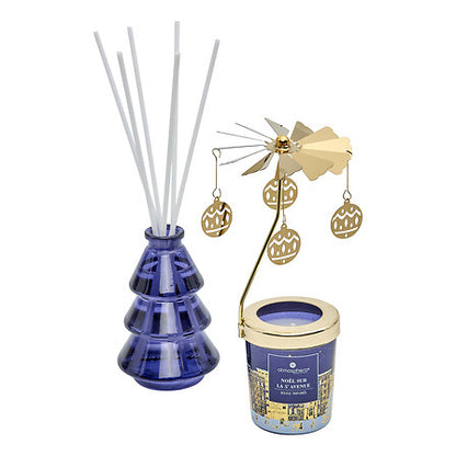 Coffret cadeau Noël diffuseur sapin bleu et bougie parfumée Hiver à New York avec carrousel doré décoratif
