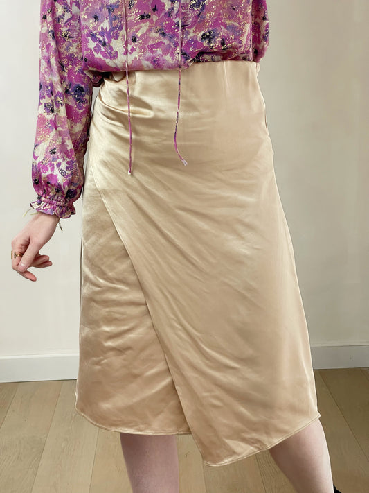 Jupe Siam – Jupe midi satinée beige