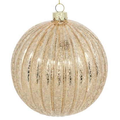 Boule de Noël en verre strié doré 12 cm décoration sapin effet mercurisé élégante