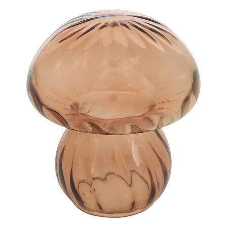Champignon décoratif en verre ambré teinté effet strié objet déco tendance pour intérieur bohème chic