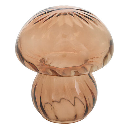 Champignon décoratif en verre ambré teinté effet strié objet déco tendance pour intérieur bohème chic