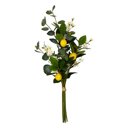 Bouquet artificiel citron jaune eucalyptus et fleurs blanches H64 cm décoration intérieure style méditerranéen