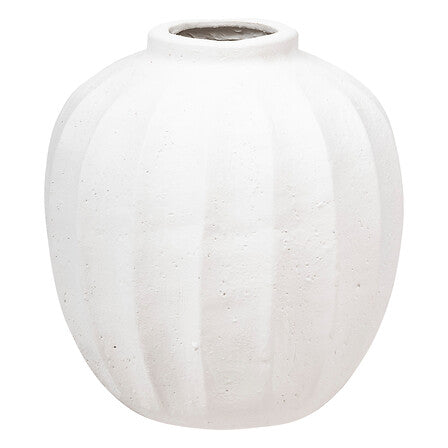 Vase boule Amia blanc texturé H28 en céramique côtelée style minimaliste scandinave pour décoration intérieure