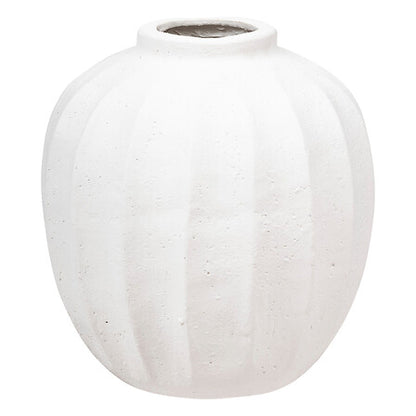 Vase boule Amia blanc texturé H28 en céramique côtelée style minimaliste scandinave pour décoration intérieure