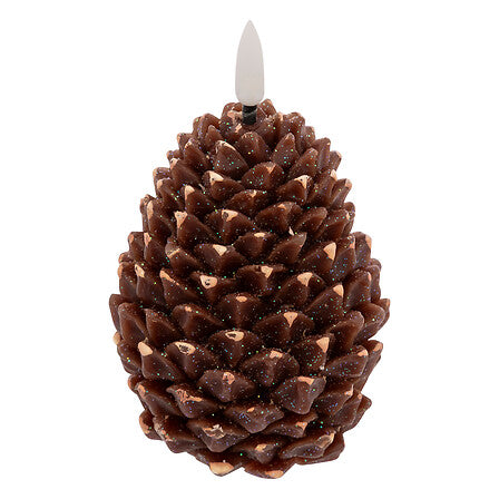 Bougie LED décorative forme pomme de pin marron brillant H 13 cm décoration intérieure naturelle automne hiver