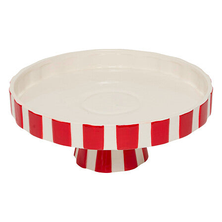 Plateau de présentation céramique rouge et blanc rayé 27 cm décoration table Noël festive style circus