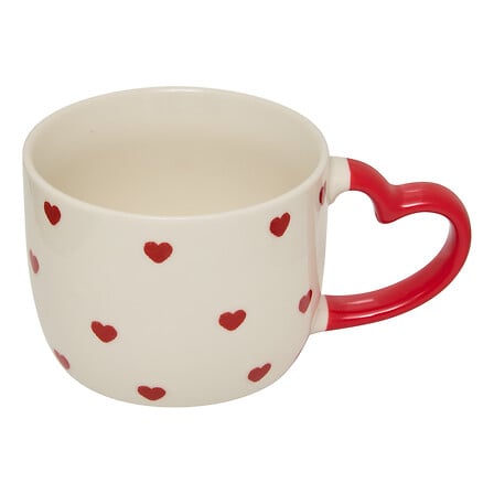 Mug Valentine 36cl crème à motifs petits cœurs rouges avec anse en forme de cœur Atmosphera déco romantique