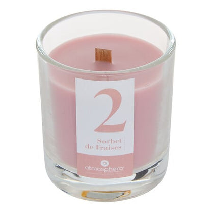 Bougie parfumée rose Sorbet de Fraises Numia 180g en verre avec mèche en bois déco atmosphera