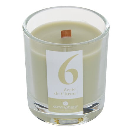 Bougie parfumée Zeste de Citron n°6 Atmosphera verre transparent mèche bois décoration intérieure 180g