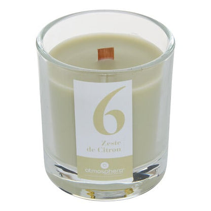 Bougie parfumée Zeste de Citron n°6 Atmosphera verre transparent mèche bois décoration intérieure 180g