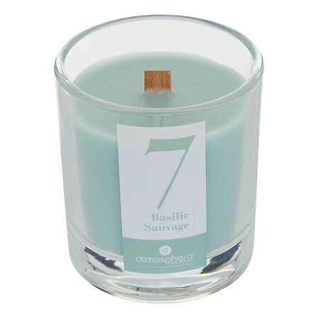 Bougie parfumée verte Basilic Sauvage 180g mèche en bois Atmosphera décoration intérieure naturelle