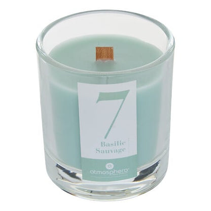Bougie parfumée verte Basilic Sauvage 180g mèche en bois Atmosphera décoration intérieure naturelle