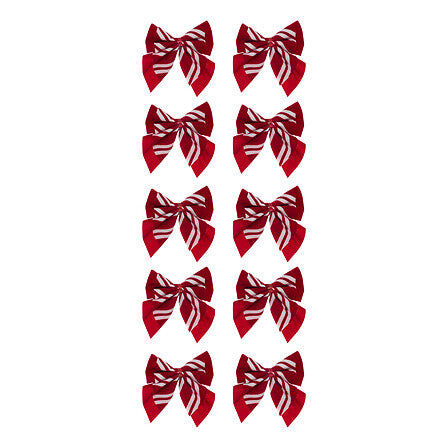 Lot de 10 mini nœuds décoratifs velours rayé rouge et blanc 8 cm décoration sapin Noël