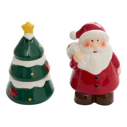 Salière poivrière Noël céramique Père Noël rouge et sapin vert décoré étoile dorée set décoration table fêtes