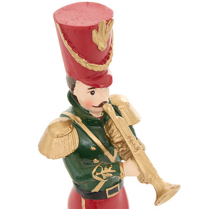 Casse-noisette musical décoratif rouge et vert avec trompette dorée, figurine soldat 20 cm décoration Noël traditionnelle