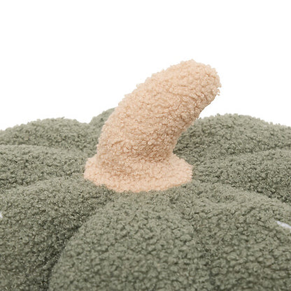 Coussin citrouille bouclette texturé vert sauge et beige rosé brodé décoration intérieure cosy