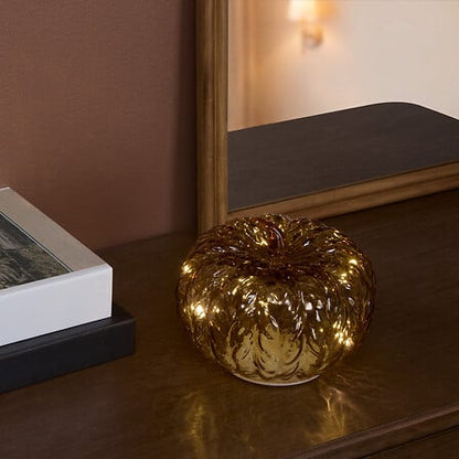 Lampe LED citrouille Assia en verre doré texturé effet mercurisé, décoration lumineuse chaleureuse pour intérieur