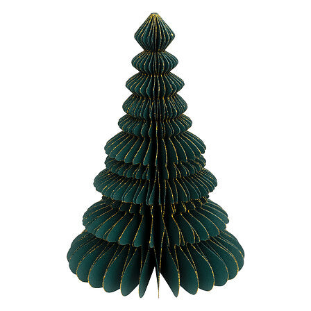 Sapin de Noël décoratif en papier alvéolé vert sapin avec bordures dorées 30cm décoration intérieure fêtes