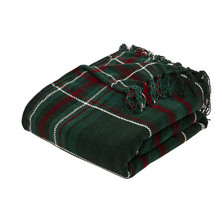 Plaid chenille tartan vert et rouge avec franges 130x180 cm décoration Noël cosy salon
