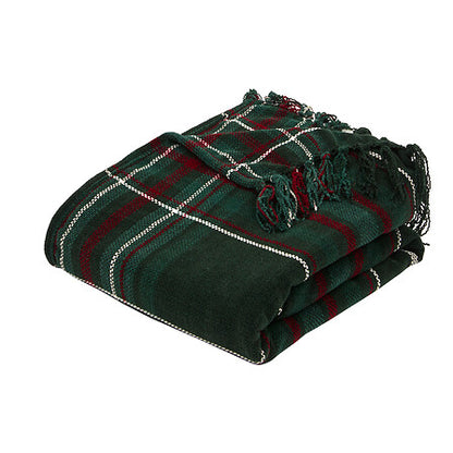 Plaid chenille tartan vert et rouge avec franges 130x180 cm décoration Noël cosy salon