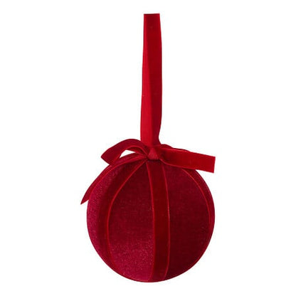 Boule de Noël velours rouge avec ruban satin décoration sapin festive diamètre 8 cm