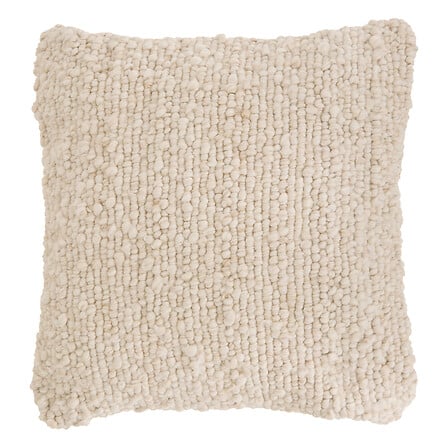 Coussin Volna beige écru en laine bouclée texturée, accessoire déco cosy pour salon ou chambre