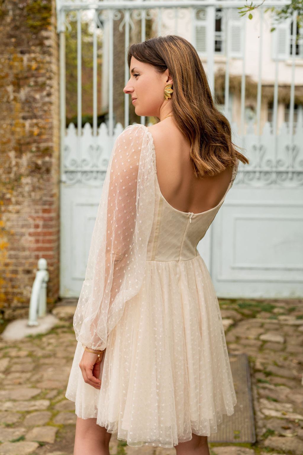 Robe Esmée – Robe courte en tulle plumetis ivoire