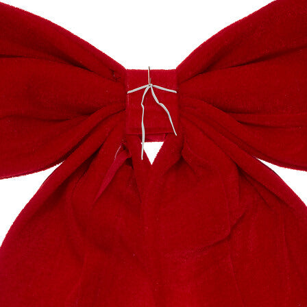 Nœud décoratif rouge en tissu avec lien blanc central, décoration de Noël festive pour sapin ou intérieur