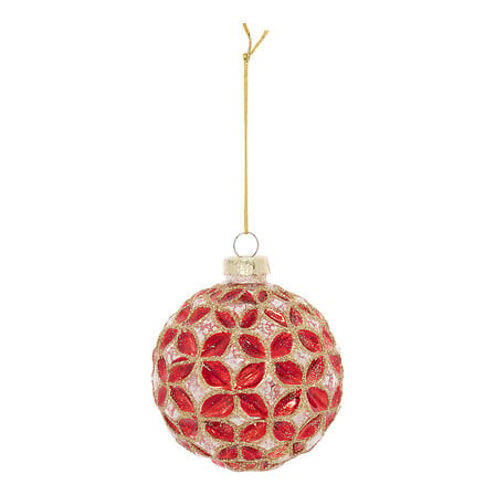 Boule de Noël en verre rouge motif pétales avec finition dorée diam 8 cm décoration sapin festive