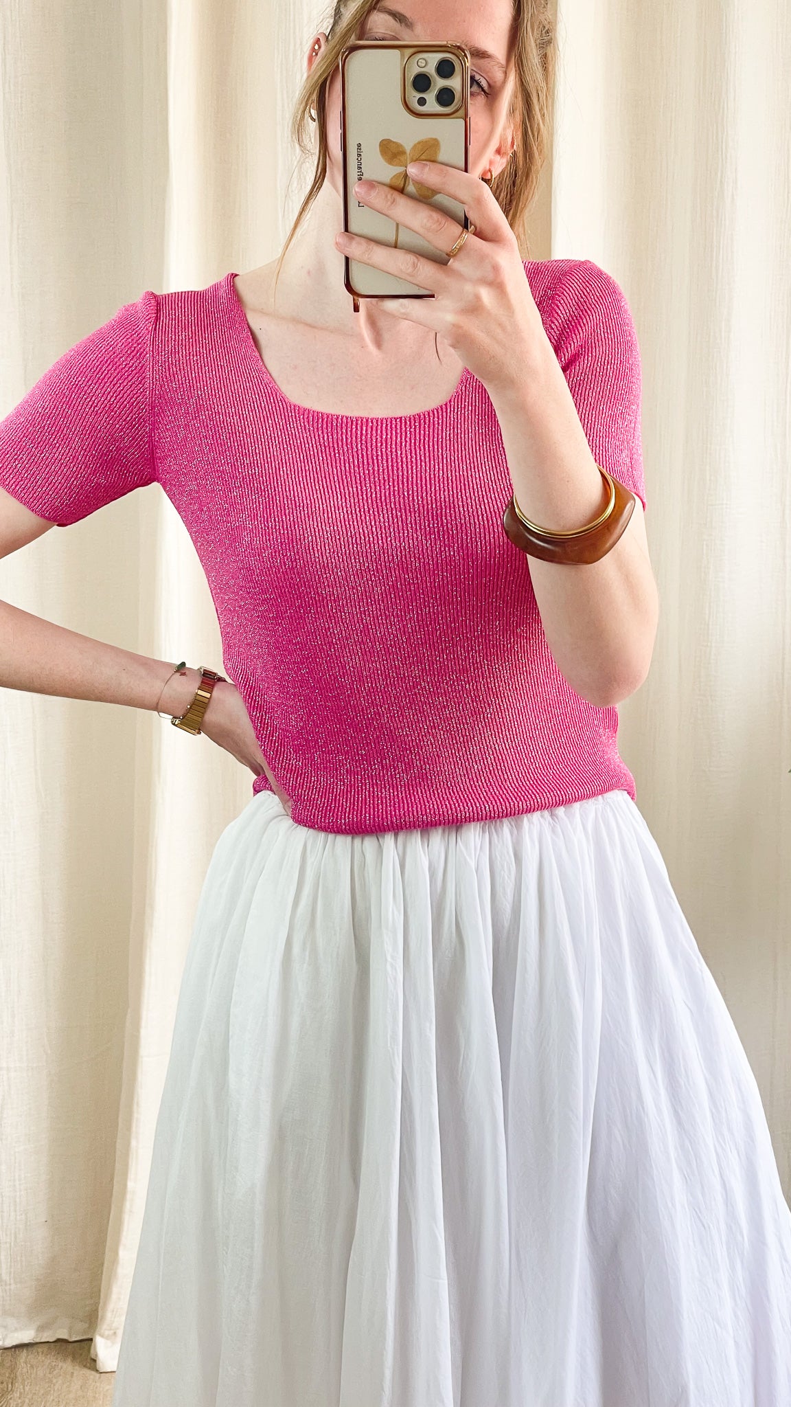 Top Claudia – Top à paillettes en lurex fuchsia
