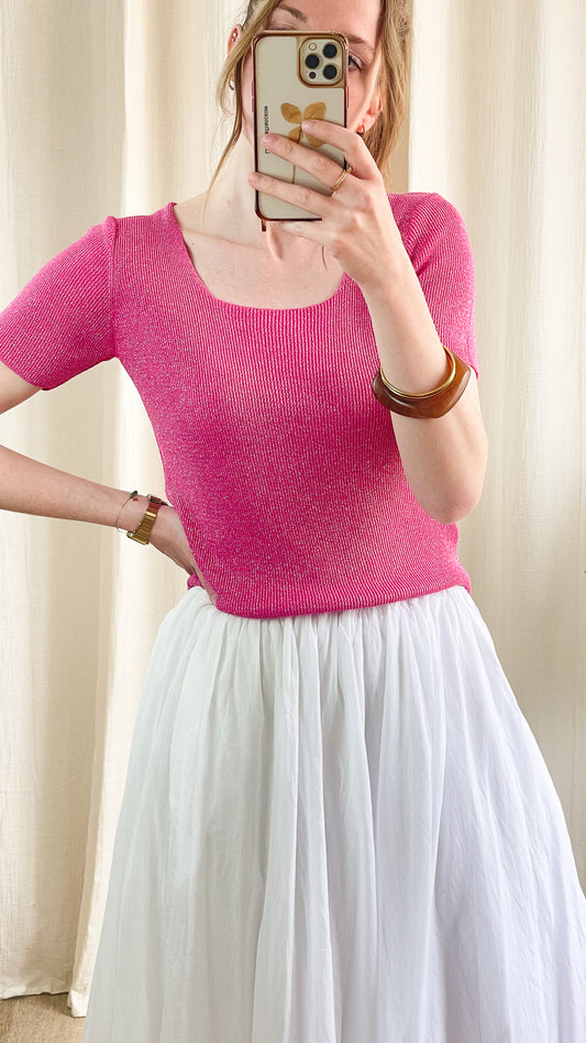 Top Claudia – Top à paillettes en lurex fuchsia